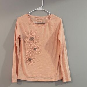 George & Martha Peach Long-Sleeve Floral Appliqué Tee